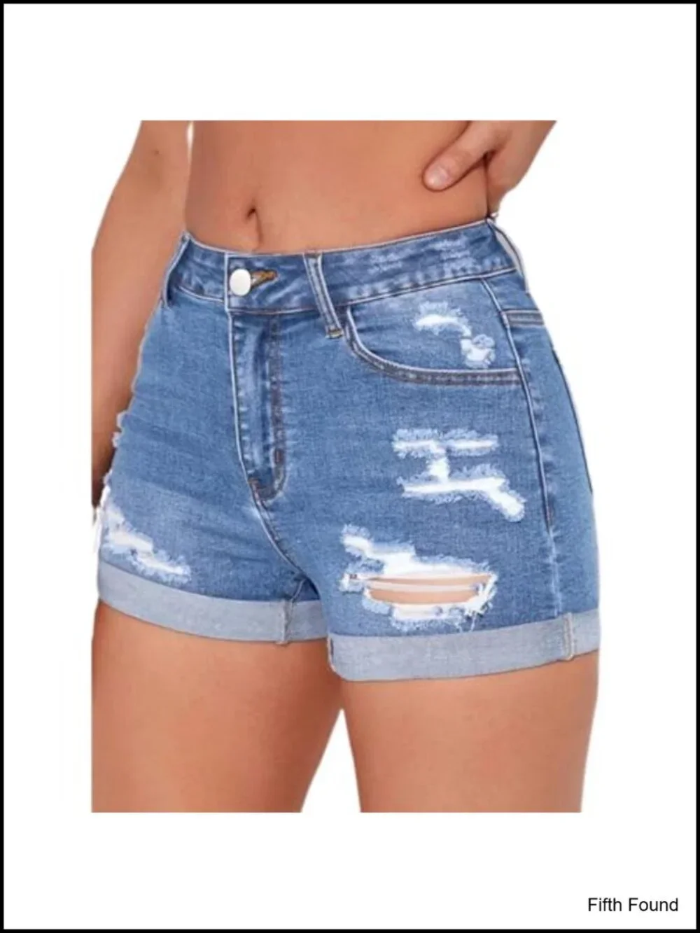 Mid Rise Ripped Stretchy Denim Shorts Folded Hem Distressed Jean Shorts